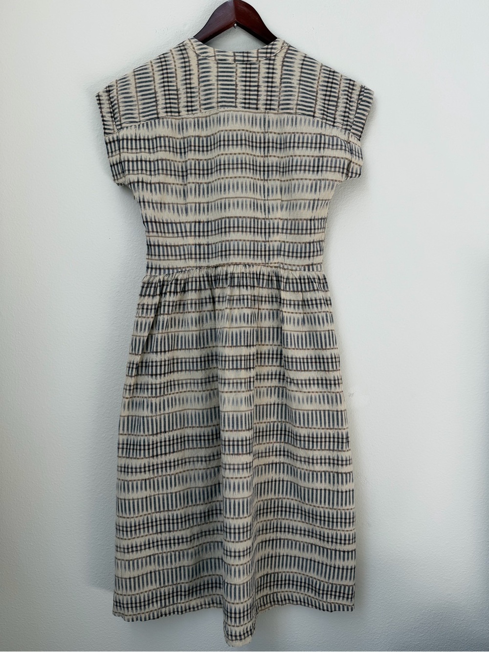 Bridge & Burn The Ira Midi Dress in Mushroom Ikat Stripe Organic Cotton Size XS - Picture 6 of 15